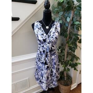 Alfani Fit & Flare Dress Womens Petite 10 Blue Ruffle Cotton Sleeveless V Neck